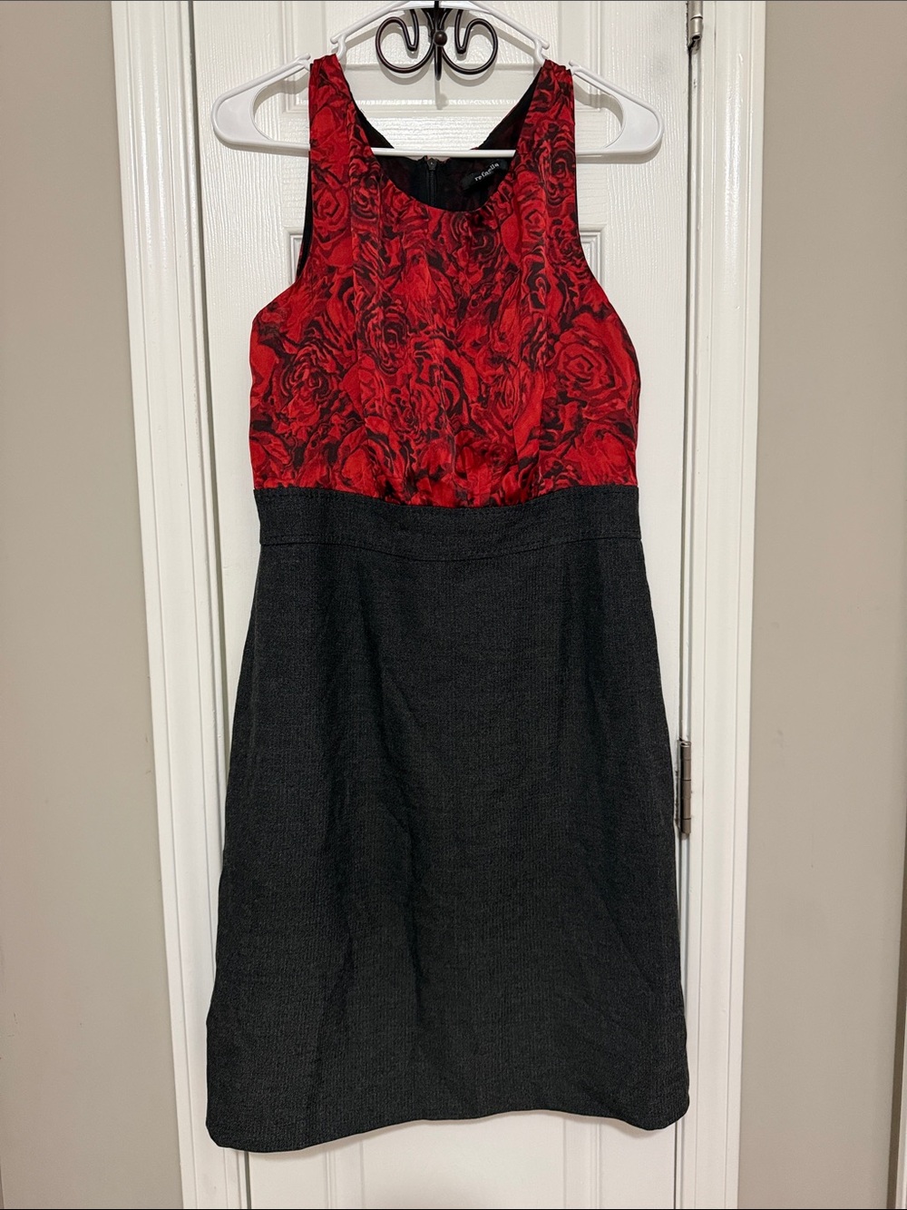 Rafaella Red Rose-Print Bodice with Black Skirt Dress